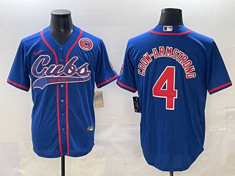 Men 2025 Chicago Cubs 4 Crow-Armstrong Blue Joint Name Nike MLB Jersey style 5